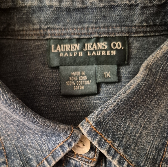 Ralph Lauren Jeans Co Blue Denim Shirt 1X No Chest Pockets Shoulder Epaulets - Picture 6 of 8